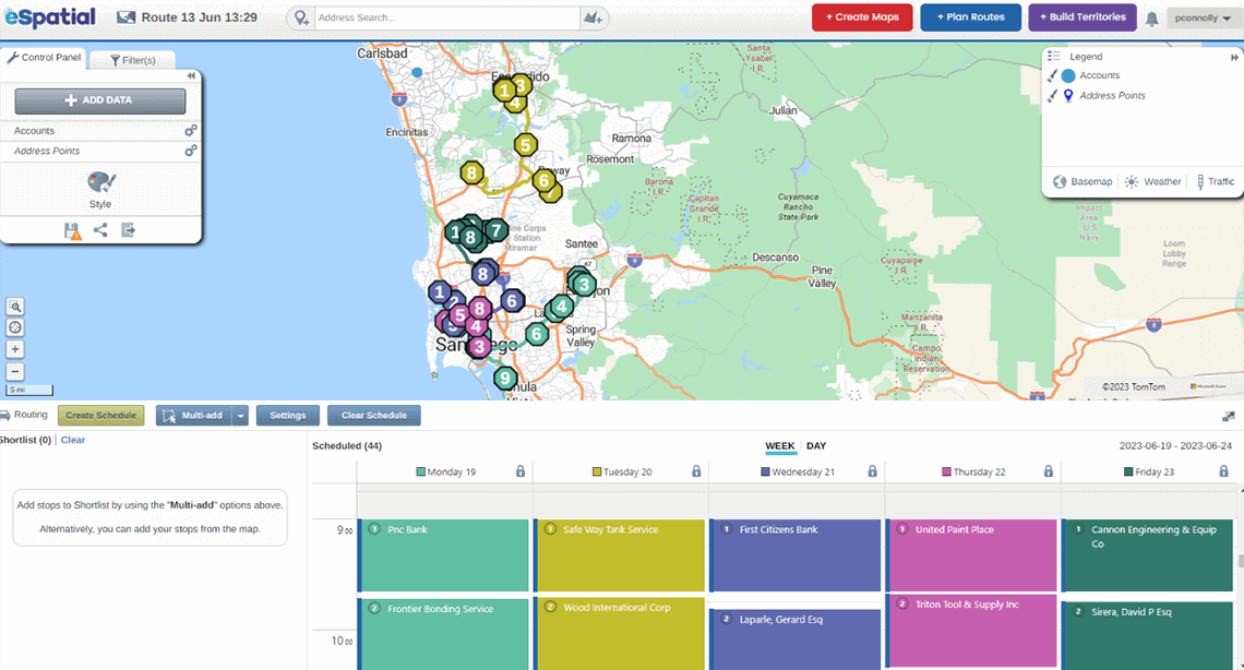 eRouting 5 day route in San Diego