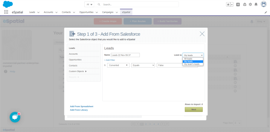 eSpatial supports Salesforce custom objects