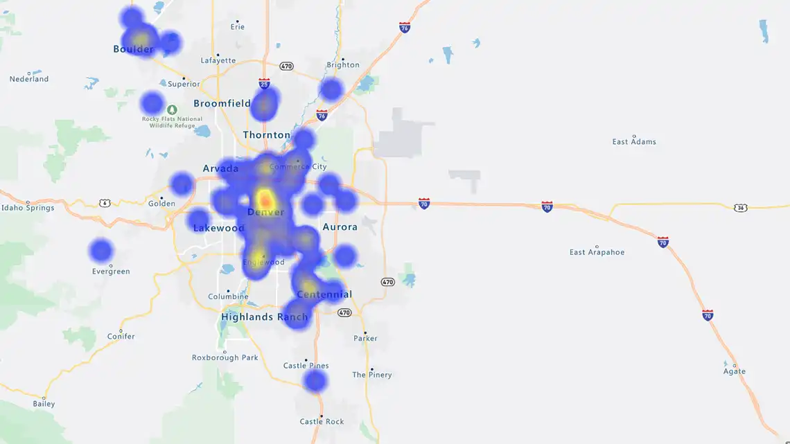 A heatmap showing competitor locations