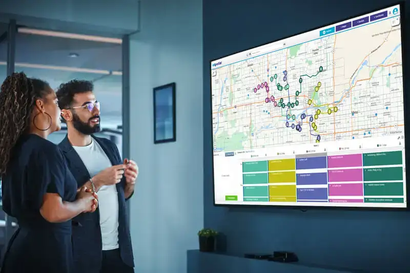 Route map on TV screen on the wall