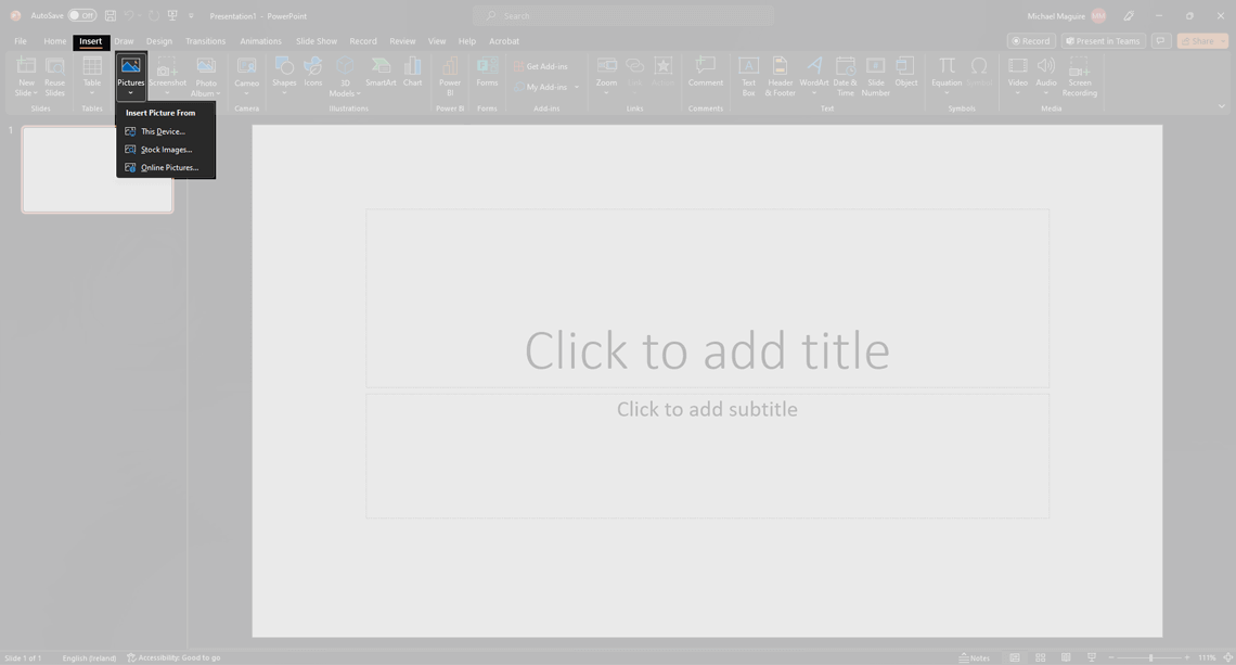 Use insert picture to place your map inside PowerPoint