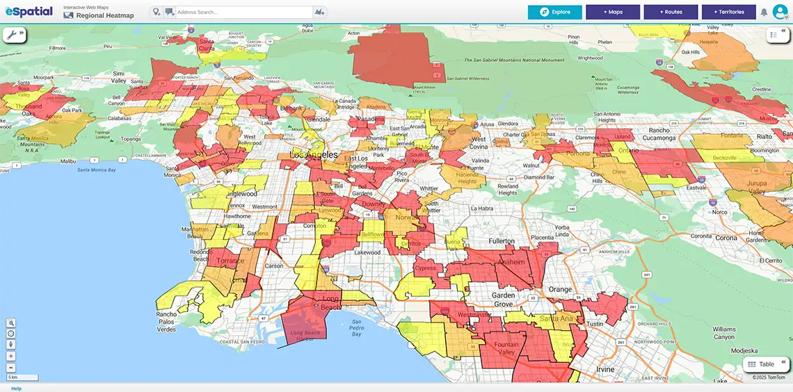 Regional heat map of Los Angeles