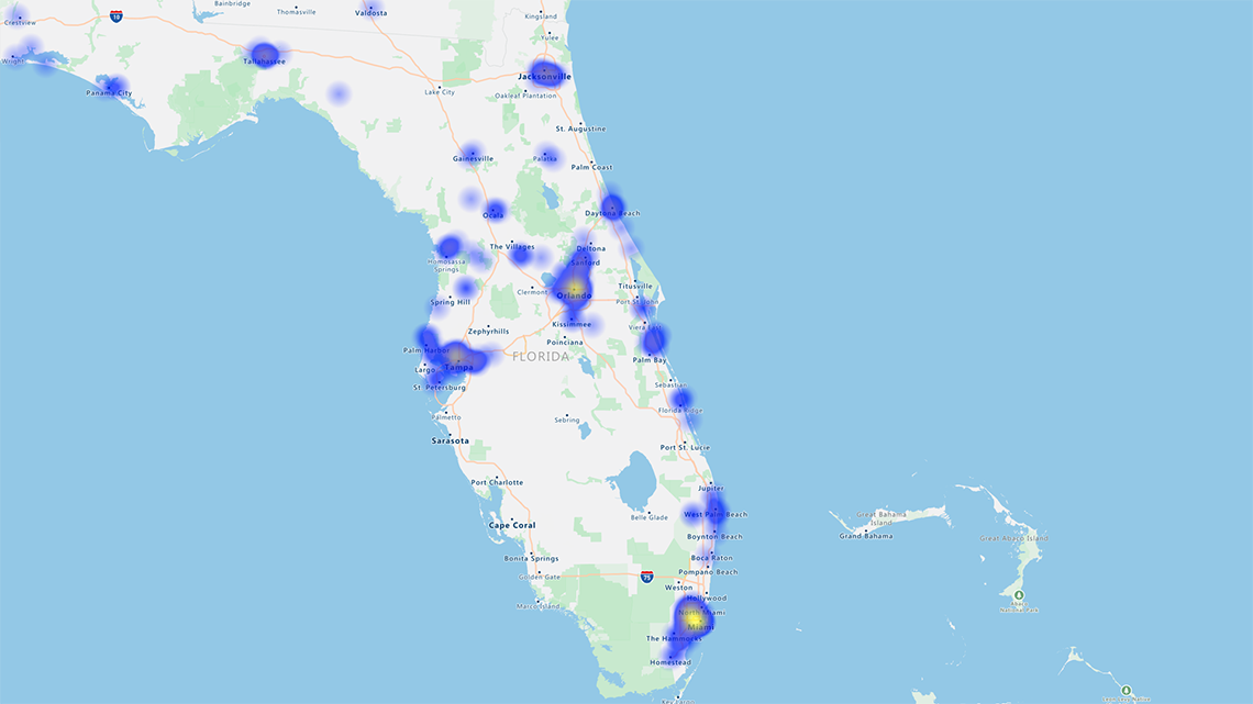 Hotspot heat map of Florida