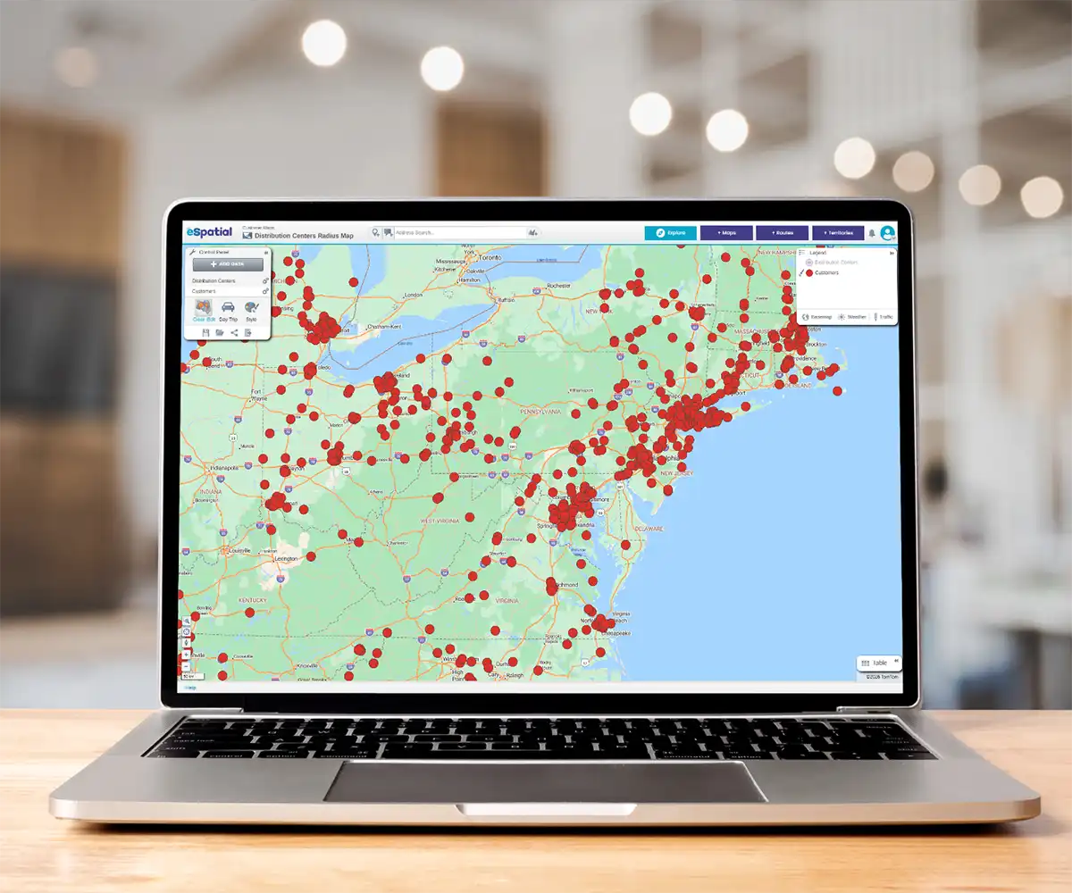 Pin map of distribution centers