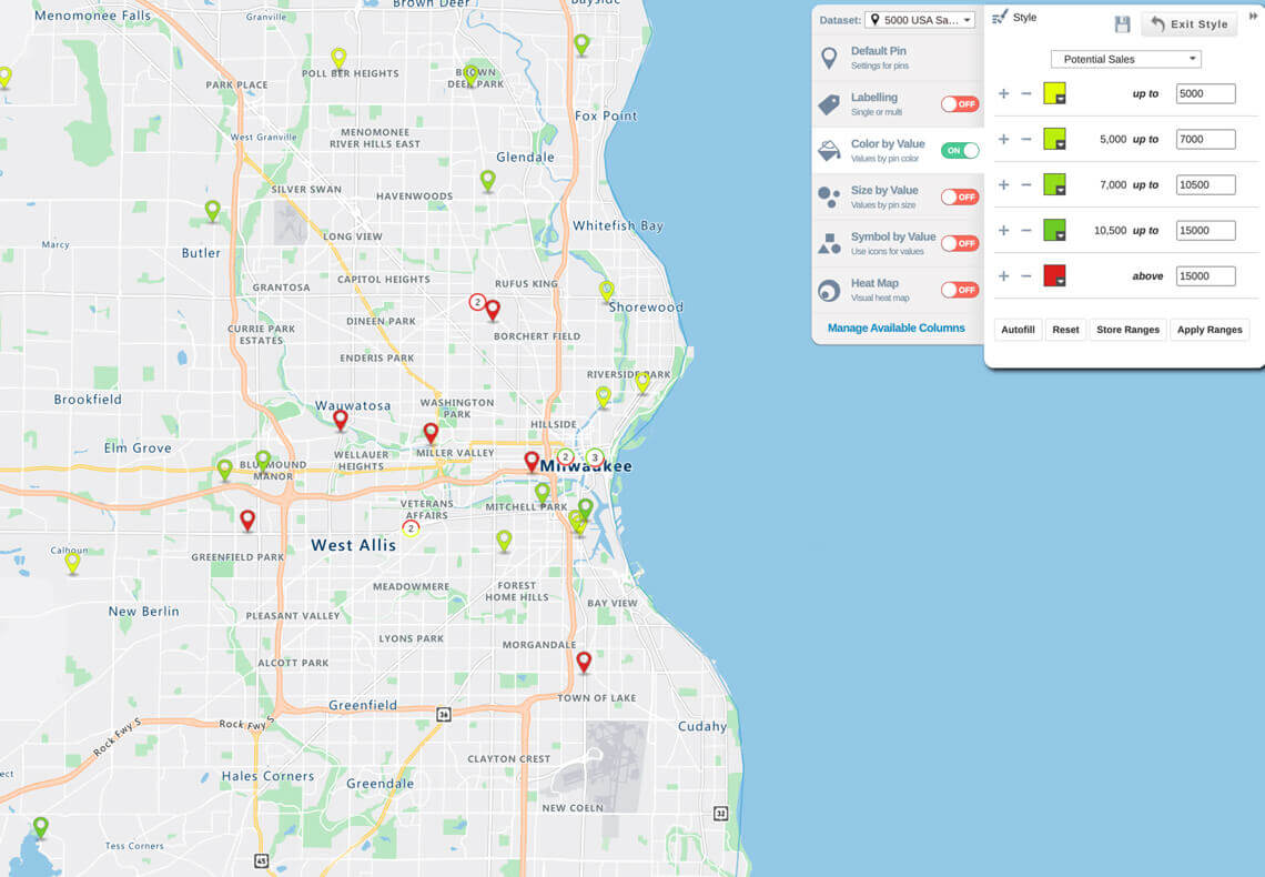 Pin map - Highest value customers in Milwaukee