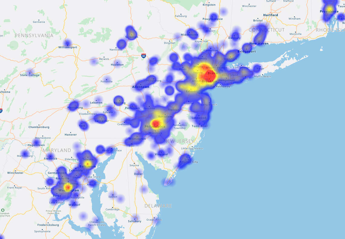 Pin map - Hotspot heat map