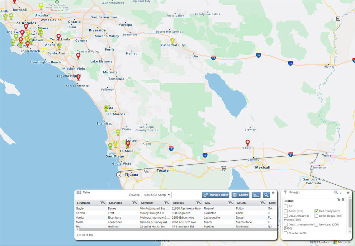 Pin map - Filter table by call ready leads