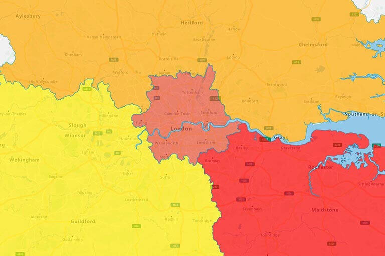 UK territory map based on postal code areas