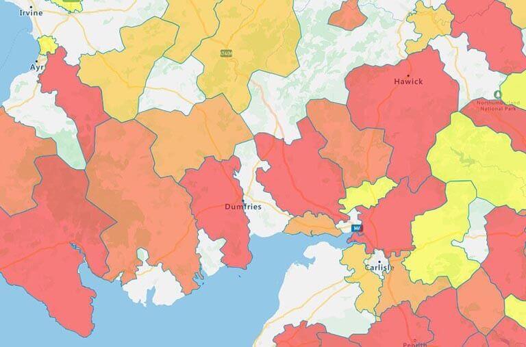 Postal code heat map in the UK