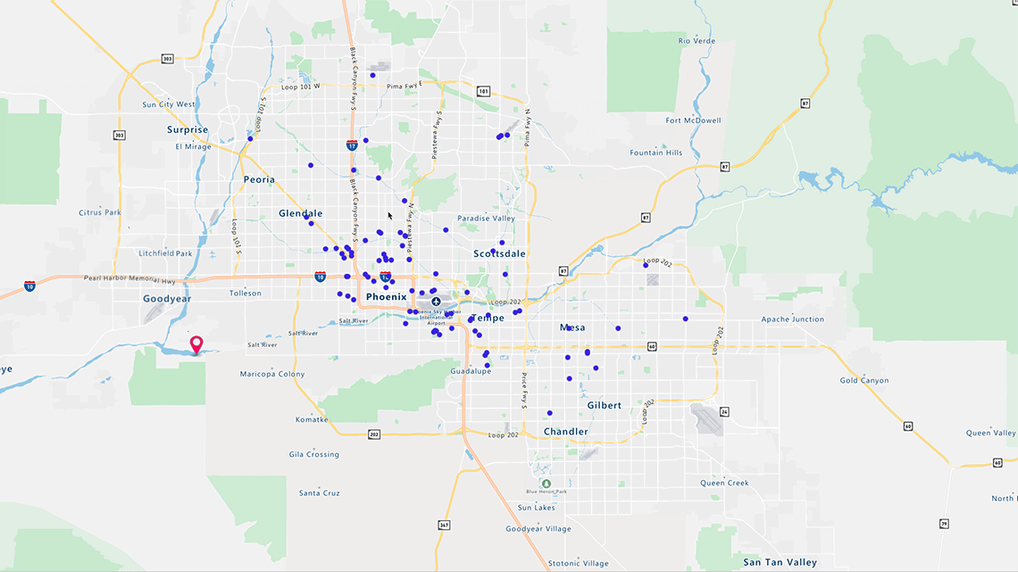 Radius map with employee locations