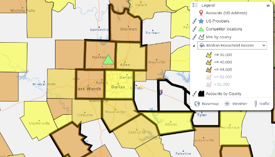 Dallas - Actual income regional heat map