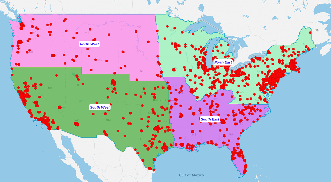 Regional heat map with customers overlaid