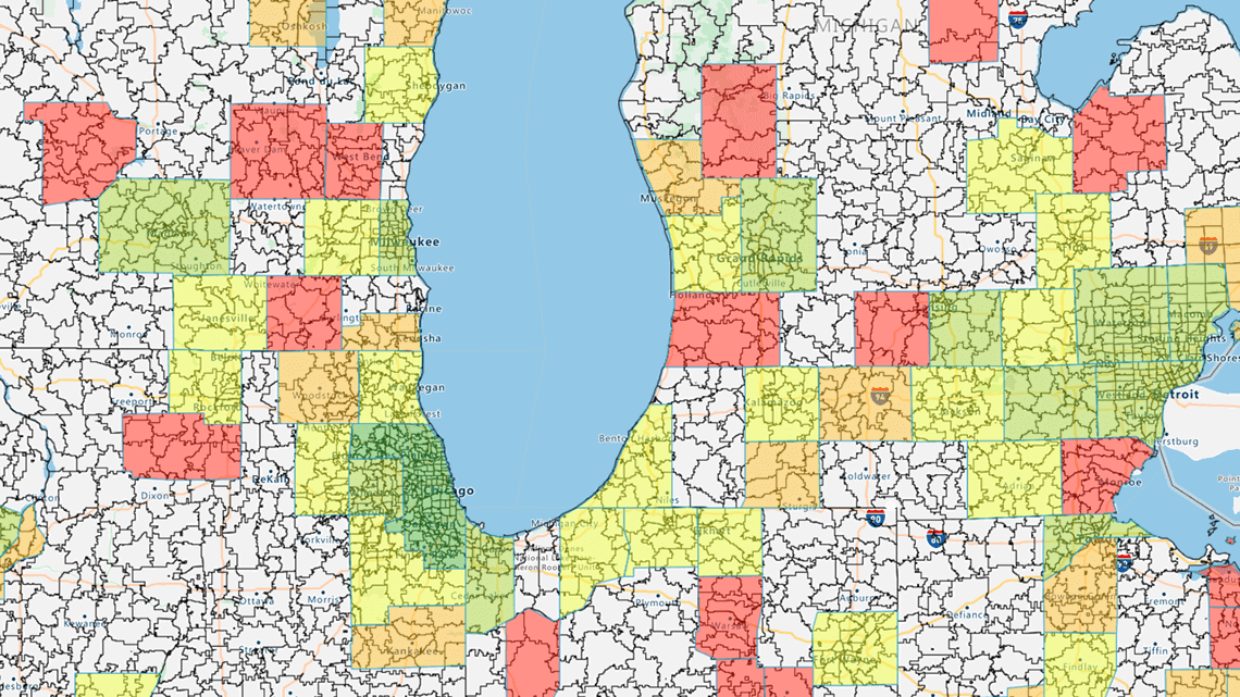 Regional heatmap sales by county