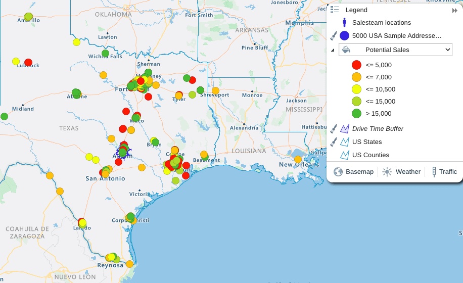 Sales data visualization with filtered results in Texas