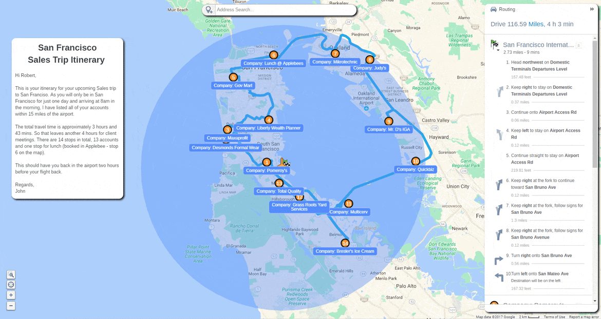 San Francisco route map